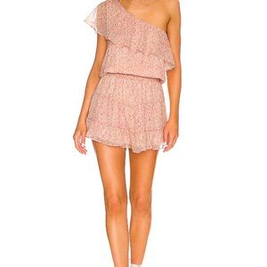 Krisa Revolve Wild print One Shoulder Ruffle Dress Small Pink‎